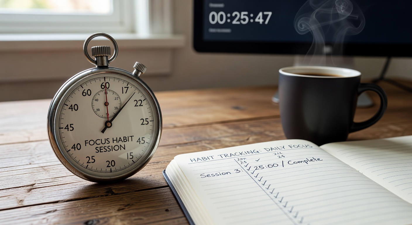 Focused morning habit timing with stopwatch