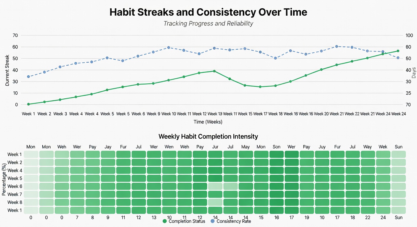 Habit streak graph showing 30 days of consistent tracking
